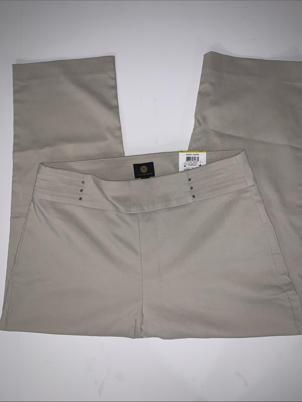 JM Collection Beige Stretch Capri Pants with Stud Detail